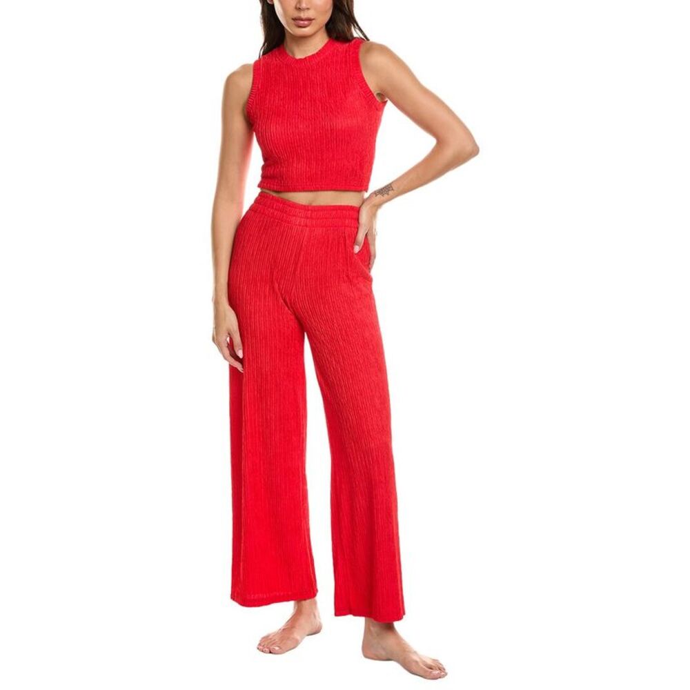 Marion Womens  2Pc Crinkled Plisse Lounge Set, Red